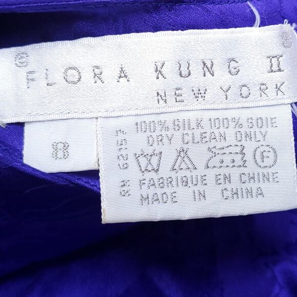 Vintage Flora Kung II New York Blue Floral Silk Dress Long Sleeve Back Zip Sz 8 - Picture 16 of 16